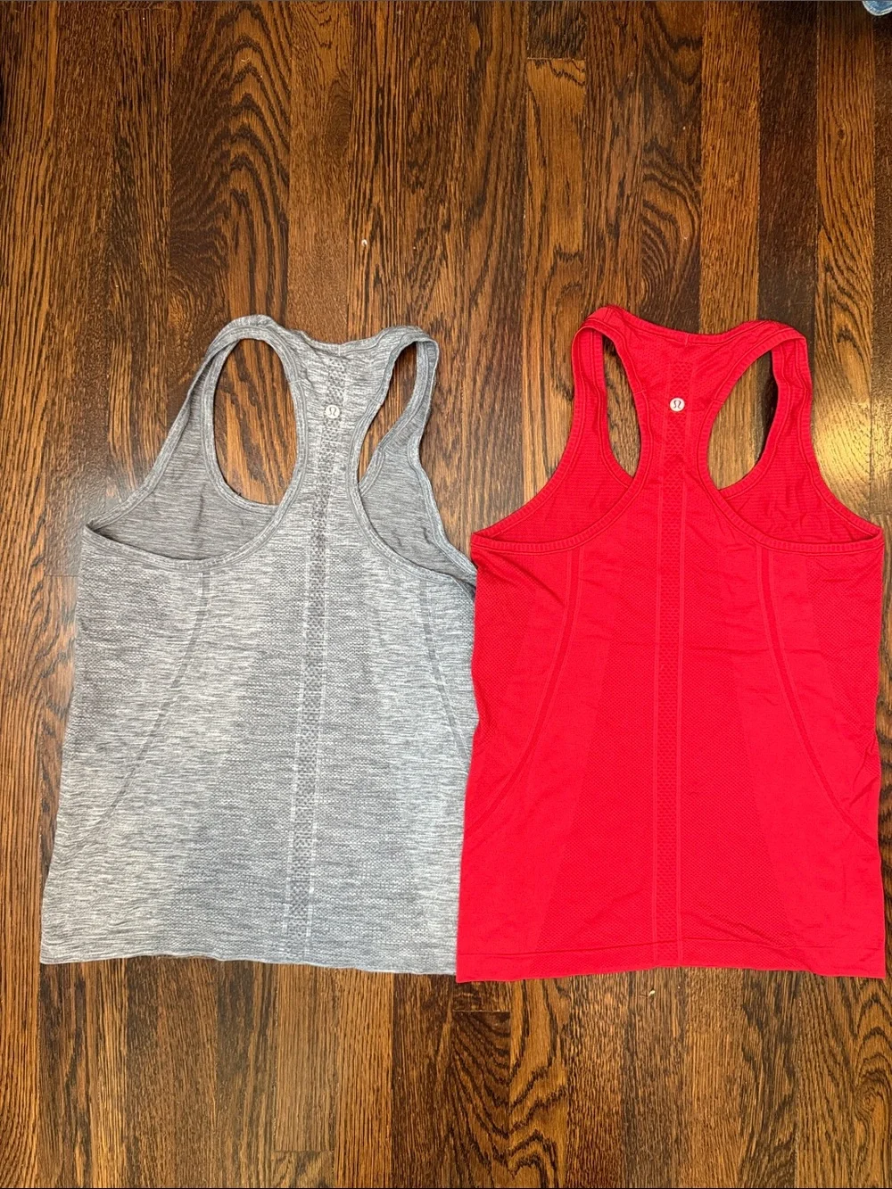 lululemon athletica Racerback Swiftly Tech Tank Tops in Red (sz 8) and Grey (10)